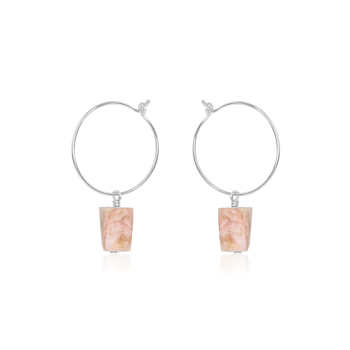 Raw Nugget Hoop Earrings - Pink Peruvian Opal - Sterling Silver - Luna Tide Handmade Jewellery