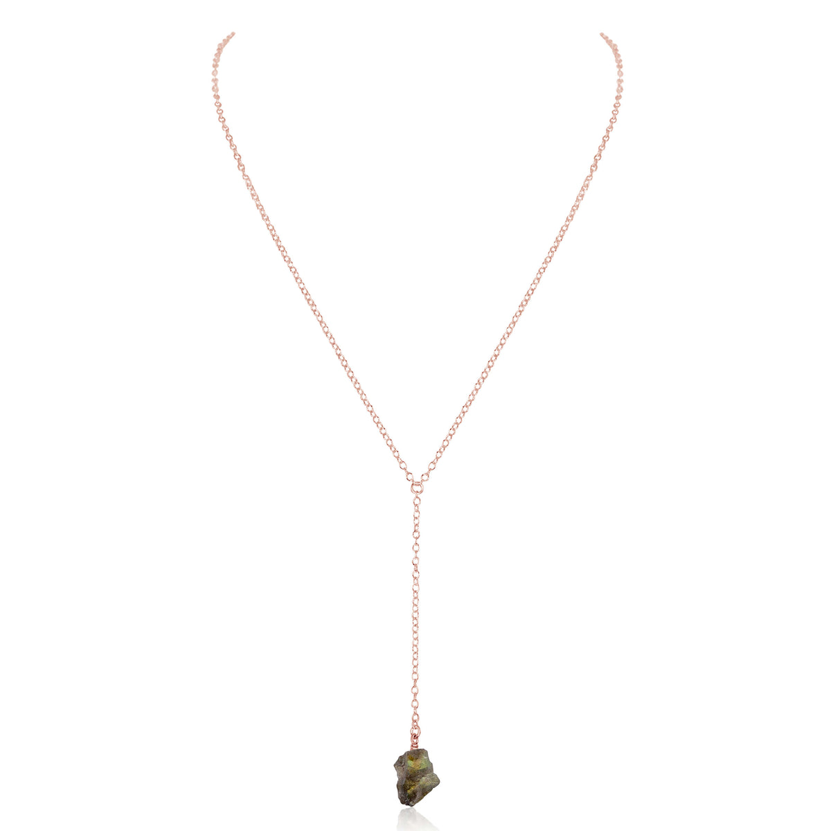 Raw Nugget Lariat - Labradorite - 14K Rose Gold Fill - Luna Tide Handmade Jewellery