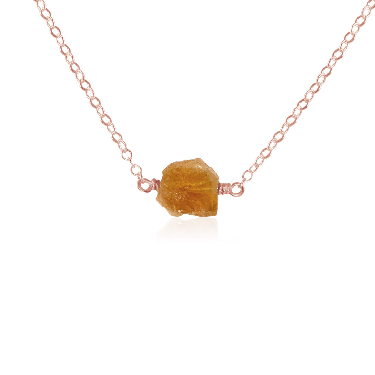 Raw Nugget Necklace - Citrine - 14K Rose Gold Fill - Luna Tide Handmade Jewellery