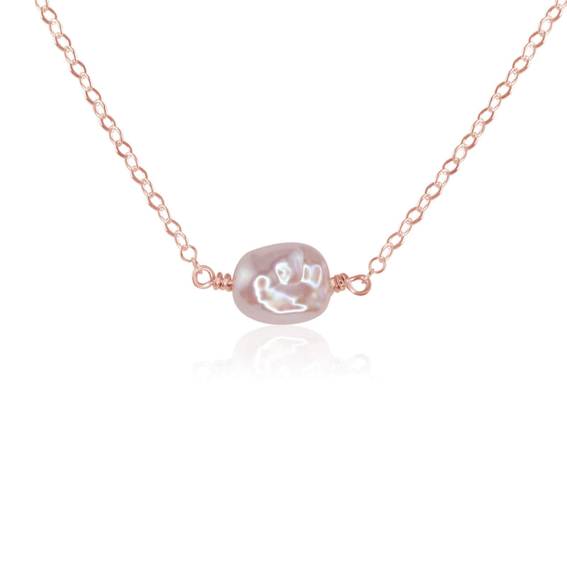 Raw Nugget Necklace - Freshwater Pearl - 14K Rose Gold Fill - Luna Tide Handmade Jewellery