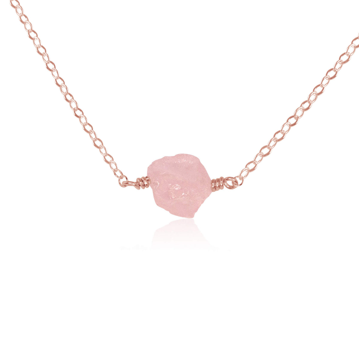 Raw Nugget Necklace - Rose Quartz - 14K Rose Gold Fill - Luna Tide Handmade Jewellery
