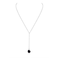 Raw Obsidian Crystal Lariat Necklace - Raw Obsidian Crystal Lariat Necklace - Sterling Silver - Luna Tide Handmade Crystal Jewellery