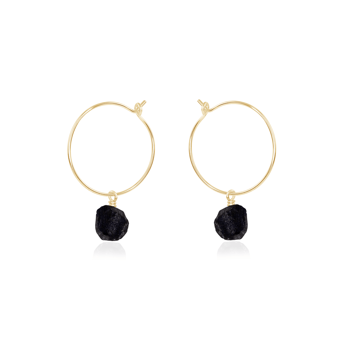 Raw Obsidian Gemstone Dangle Hoop Earrings - Raw Obsidian Gemstone Dangle Hoop Earrings - 14k Gold Fill - Luna Tide Handmade Crystal Jewellery
