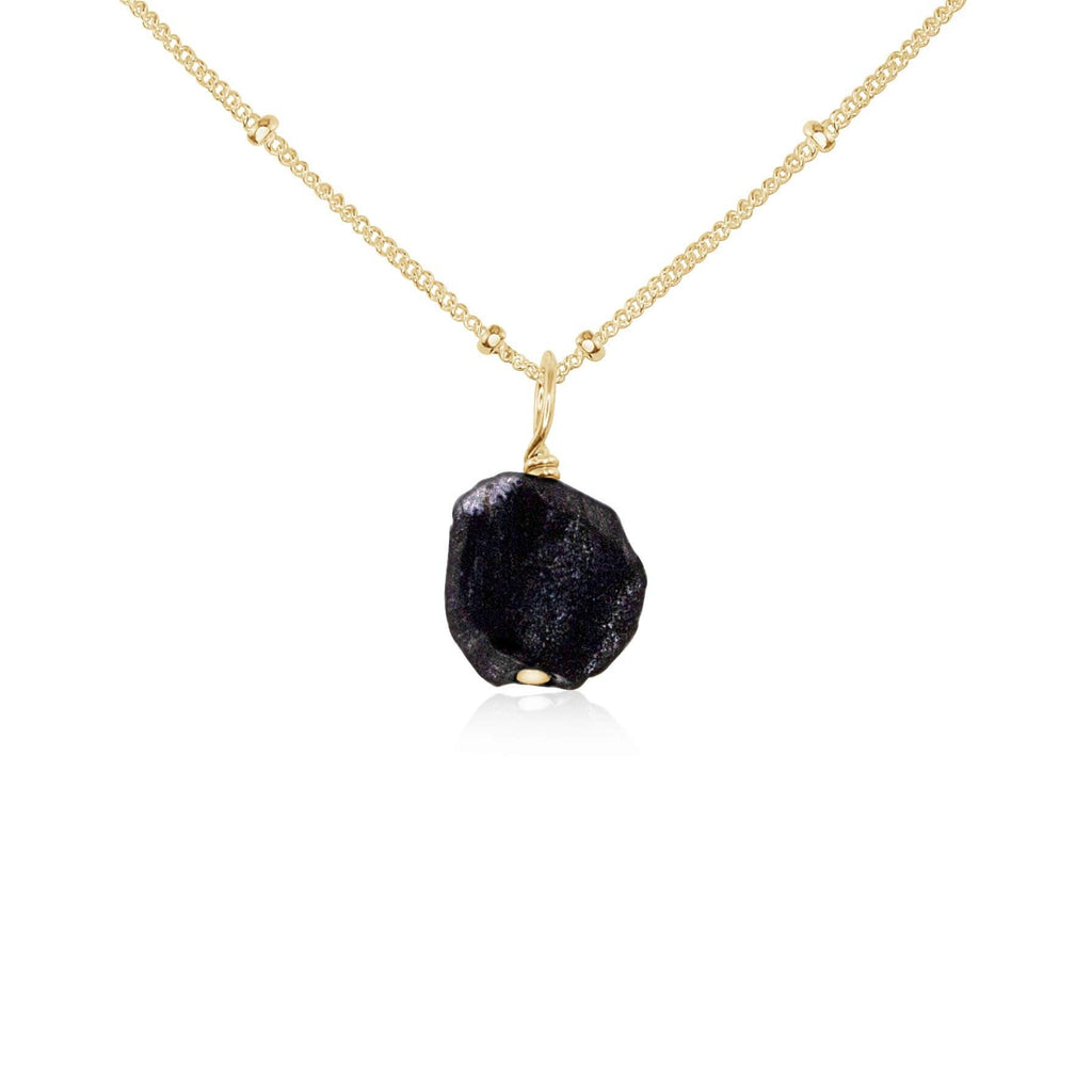 Raw Obsidian Natural Crystal Pendant Necklace - Raw Obsidian Natural Crystal Pendant Necklace - 14k Gold Fill / Satellite - Luna Tide Handmade Crystal Jewellery