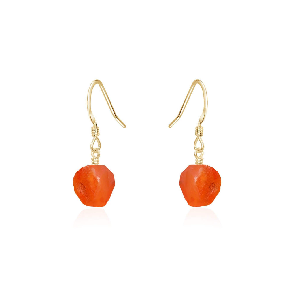 Raw Orange Carnelian Crystal Dangle Drop Earrings - Raw Orange Carnelian Crystal Dangle Drop Earrings - 14k Gold Fill - Luna Tide Handmade Crystal Jewellery