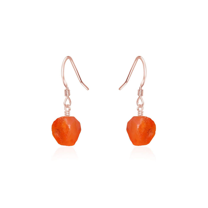 Raw Orange Carnelian Crystal Dangle Drop Earrings - Raw Orange Carnelian Crystal Dangle Drop Earrings - 14k Rose Gold Fill - Luna Tide Handmade Crystal Jewellery