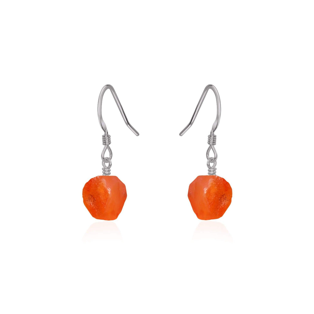 Raw Orange Carnelian Crystal Dangle Drop Earrings - Raw Orange Carnelian Crystal Dangle Drop Earrings - Stainless Steel - Luna Tide Handmade Crystal Jewellery