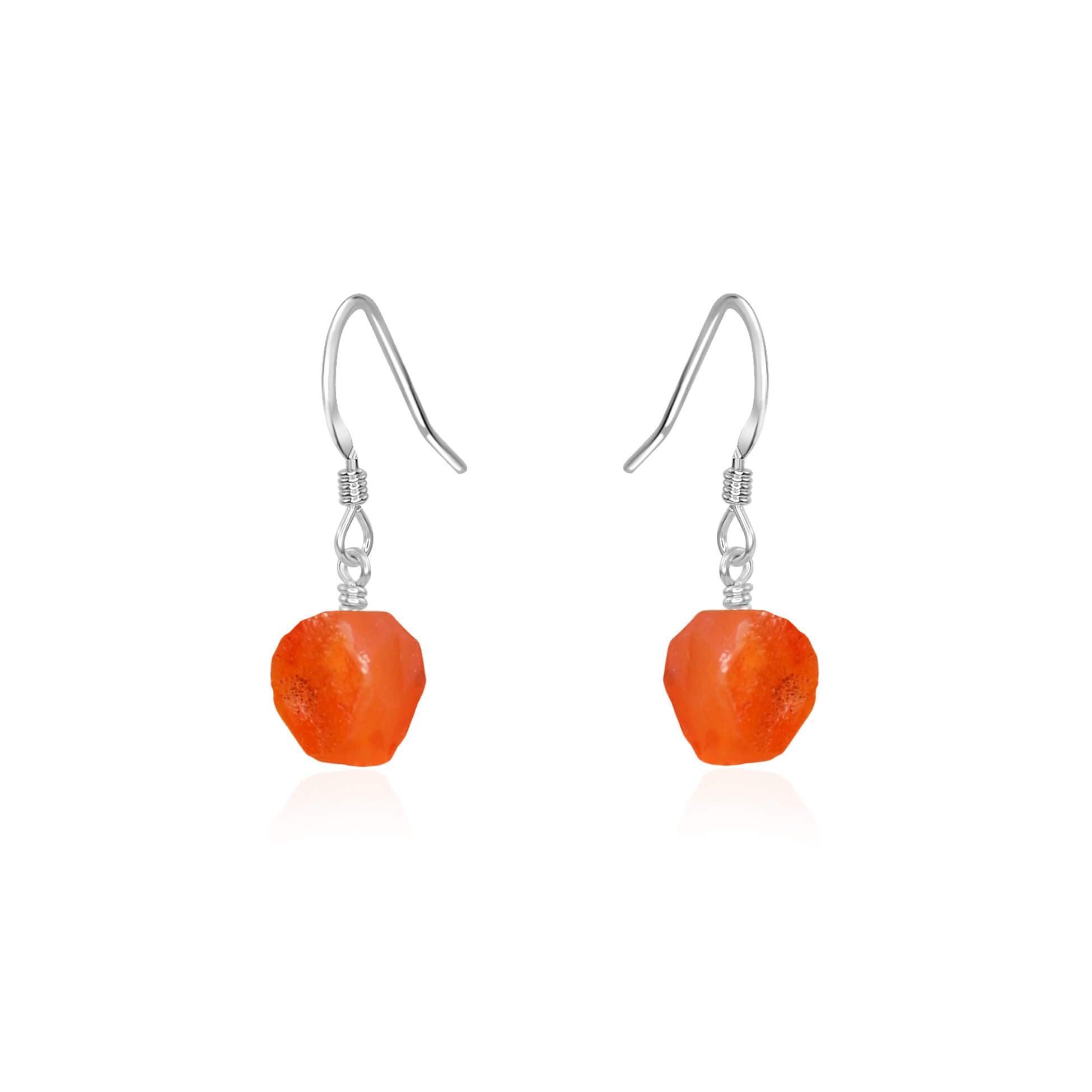 Raw Orange Carnelian Crystal Dangle Drop Earrings - Raw Orange Carnelian Crystal Dangle Drop Earrings - Sterling Silver - Luna Tide Handmade Crystal Jewellery