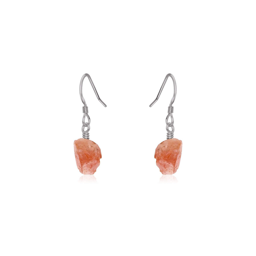 Raw Orange Sunstone Crystal Dangle Drop Earrings - Raw Orange Sunstone Crystal Dangle Drop Earrings - Stainless Steel - Luna Tide Handmade Crystal Jewellery