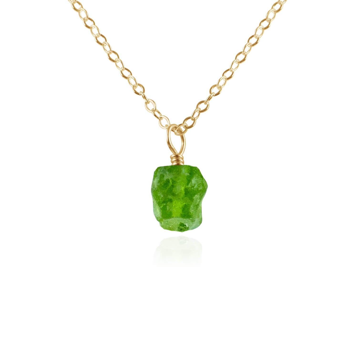 Raw Peridot Natural Crystal Pendant Necklace - Raw Peridot Natural Crystal Pendant Necklace - 14k Gold Fill / Cable - Luna Tide Handmade Crystal Jewellery