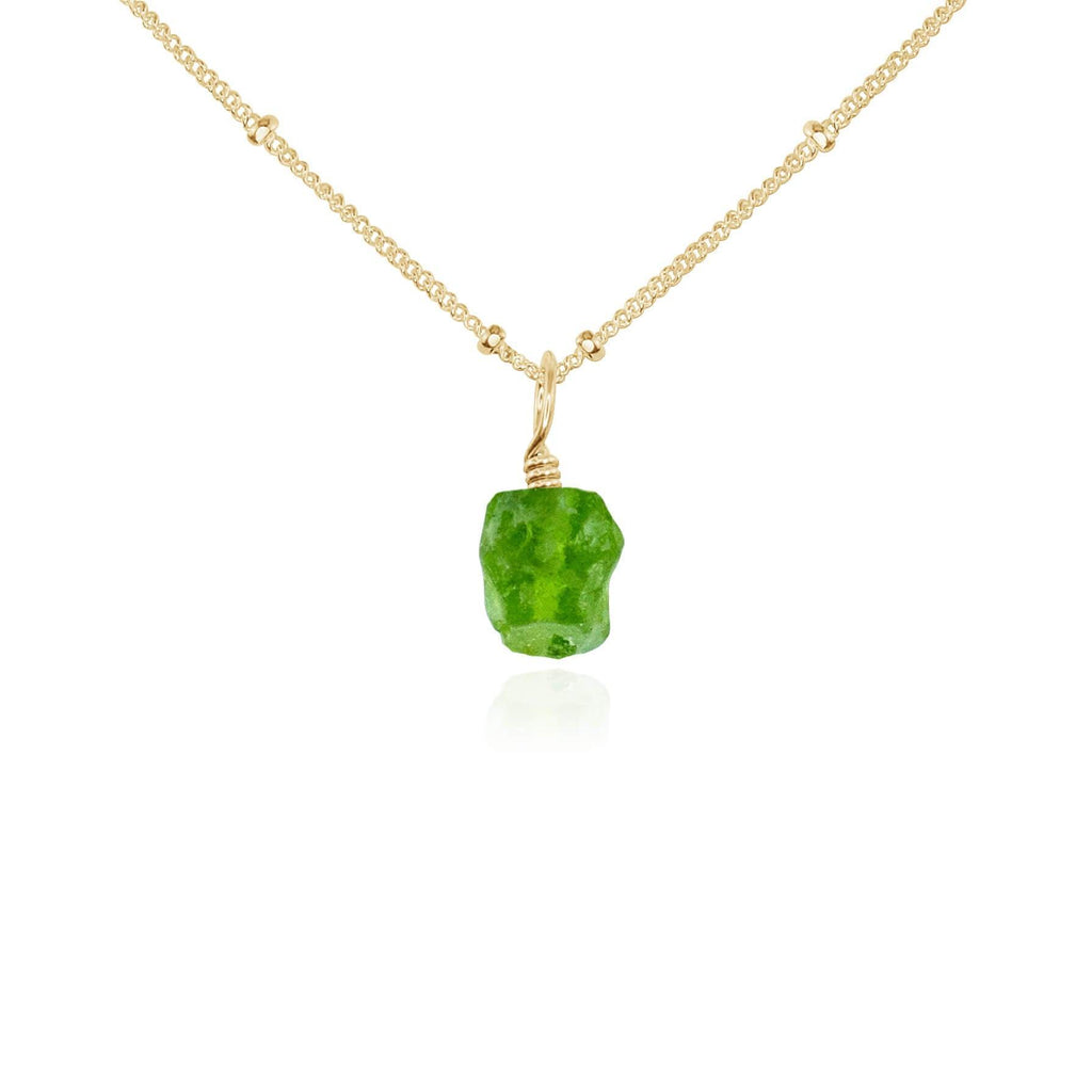 Raw Peridot Natural Crystal Pendant Necklace - Raw Peridot Natural Crystal Pendant Necklace - 14k Gold Fill / Satellite - Luna Tide Handmade Crystal Jewellery