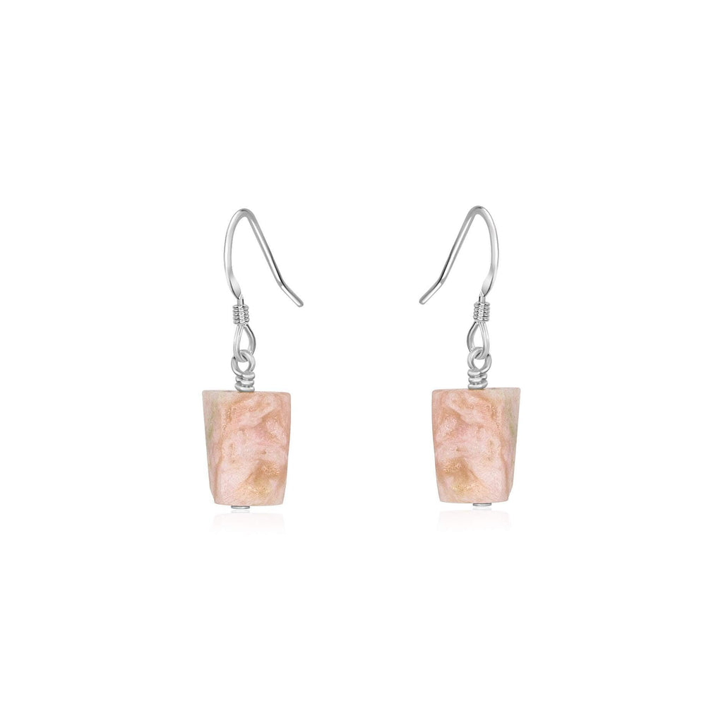 Raw Pink Peruvian Opal Crystal Dangle Drop Earrings - Raw Pink Peruvian Opal Crystal Dangle Drop Earrings - Sterling Silver - Luna Tide Handmade Crystal Jewellery