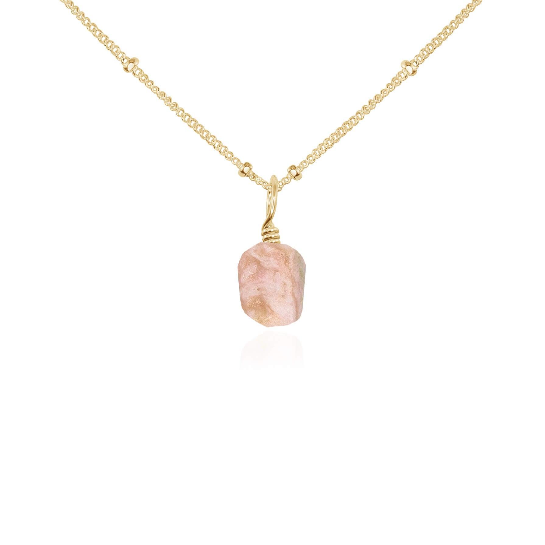 Raw Pink Peruvian Opal Natural Crystal Pendant Necklace - Raw Pink Peruvian Opal Natural Crystal Pendant Necklace - 14k Gold Fill / Satellite - Luna Tide Handmade Crystal Jewellery
