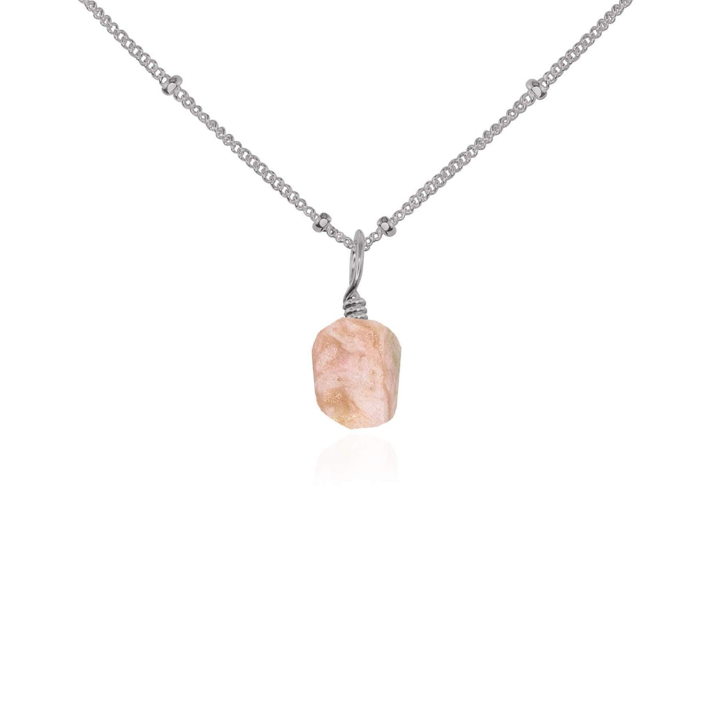 Raw Pink Peruvian Opal Natural Crystal Pendant Necklace - Raw Pink Peruvian Opal Natural Crystal Pendant Necklace - Stainless Steel / Satellite - Luna Tide Handmade Crystal Jewellery