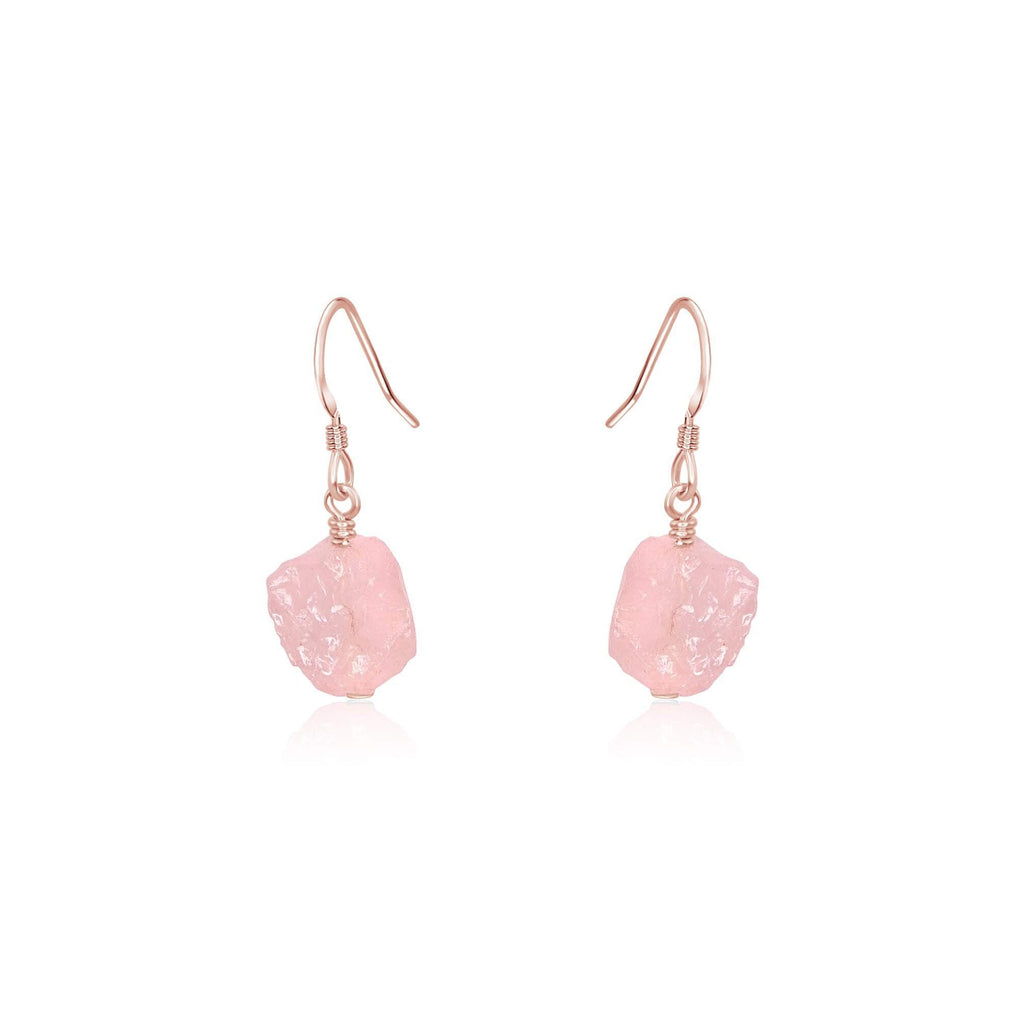 Raw Pink Rose Quartz Crystal Dangle Drop Earrings - Raw Pink Rose Quartz Crystal Dangle Drop Earrings - 14k Rose Gold Fill - Luna Tide Handmade Crystal Jewellery