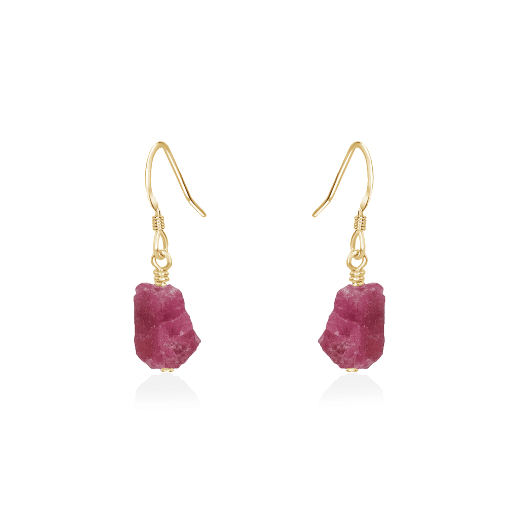 Raw Pink Tourmaline Crystal Dangle Drop Earrings - Raw Pink Tourmaline Crystal Dangle Drop Earrings - 14k Gold Fill - Luna Tide Handmade Crystal Jewellery
