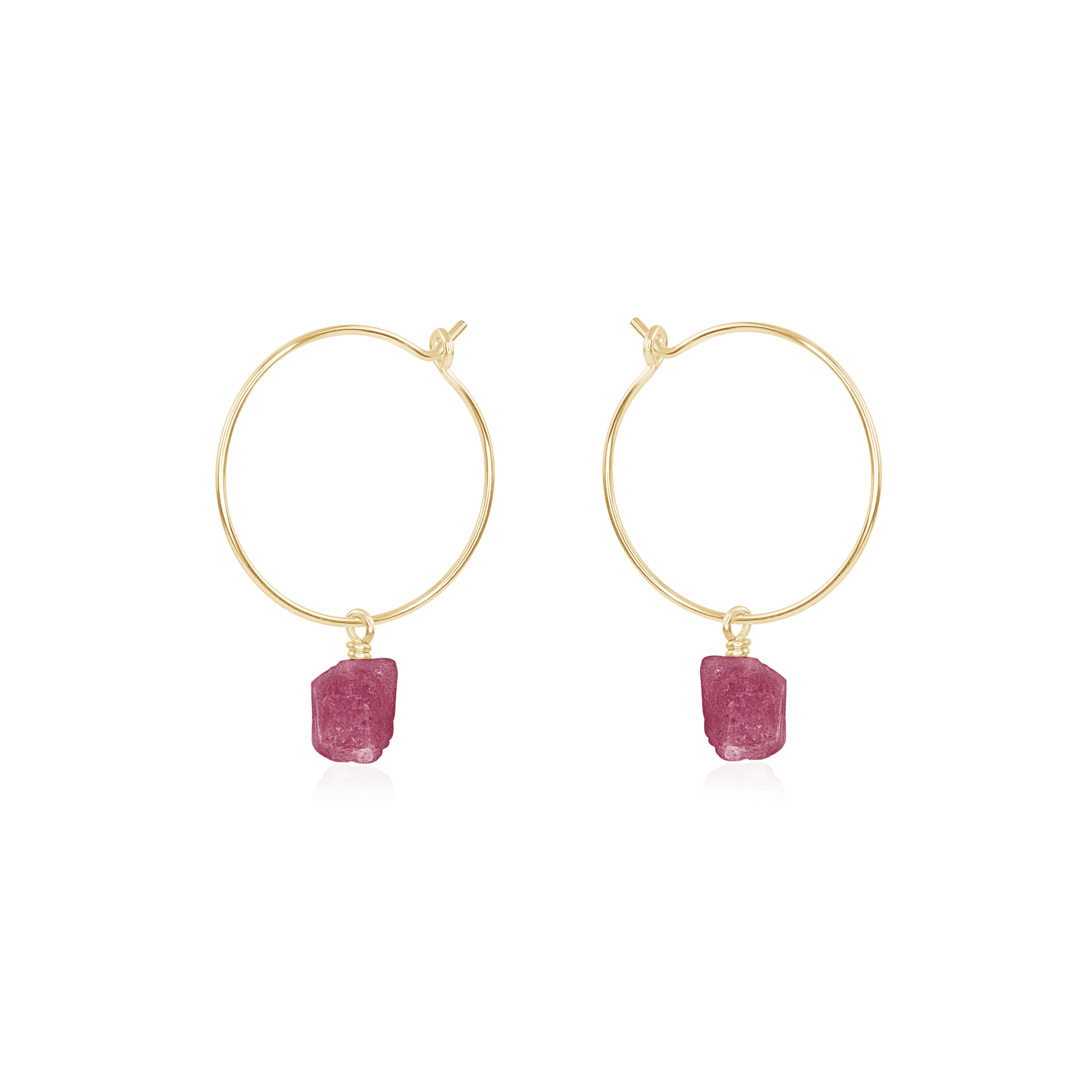 Raw Pink Tourmaline Gemstone Dangle Hoop Earrings - Raw Pink Tourmaline Gemstone Dangle Hoop Earrings - 14k Gold Fill - Luna Tide Handmade Crystal Jewellery