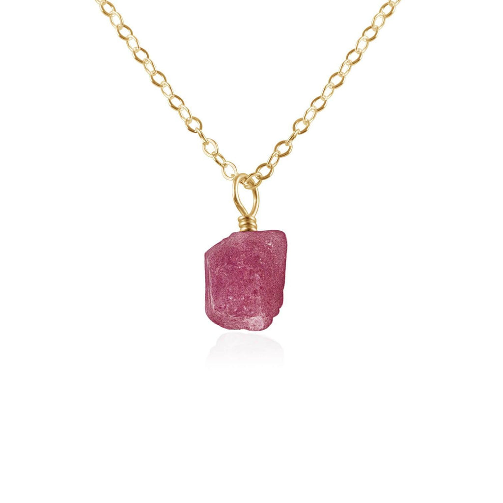 Raw Pink Tourmaline Natural Crystal Pendant Necklace - Raw Pink Tourmaline Natural Crystal Pendant Necklace - 14k Gold Fill / Cable - Luna Tide Handmade Crystal Jewellery