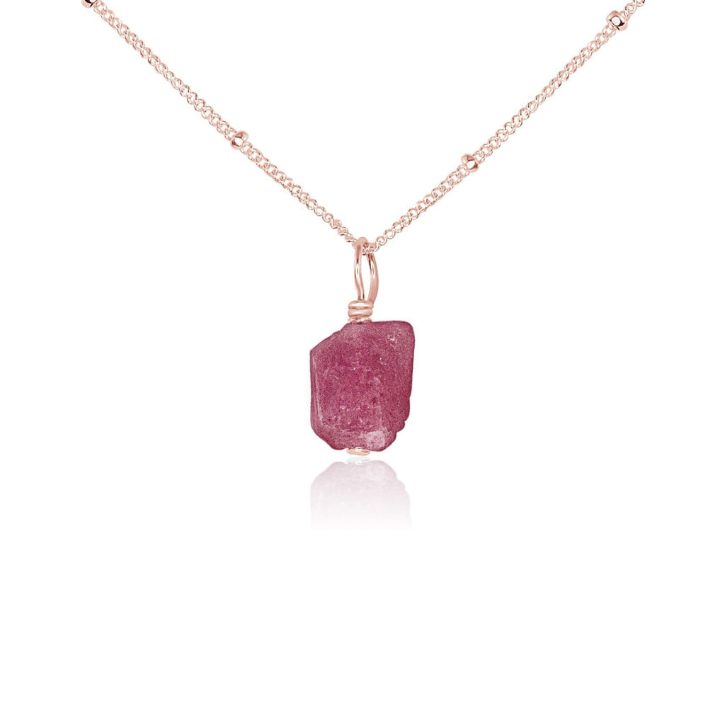 Raw Pink Tourmaline Natural Crystal Pendant Necklace - Raw Pink Tourmaline Natural Crystal Pendant Necklace - 14k Rose Gold Fill / Satellite - Luna Tide Handmade Crystal Jewellery