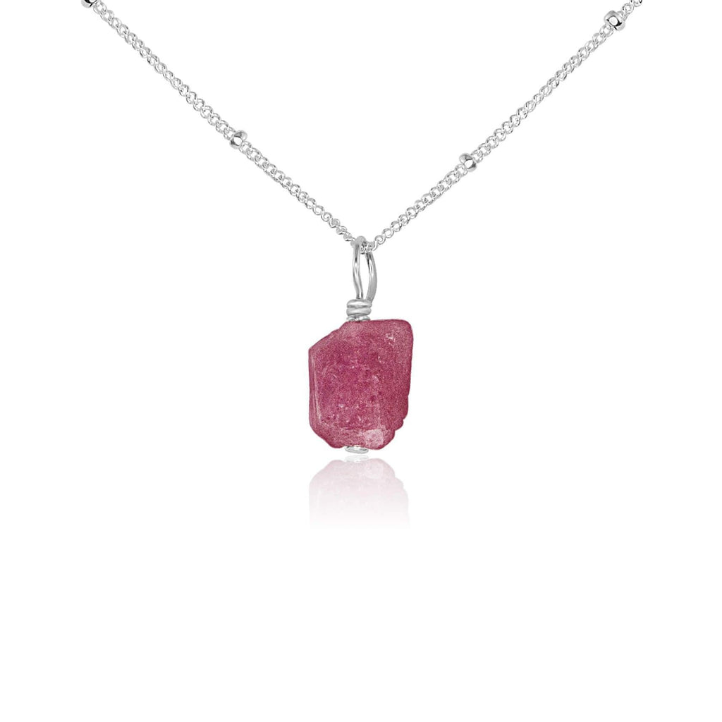 Raw Pink Tourmaline Natural Crystal Pendant Necklace - Raw Pink Tourmaline Natural Crystal Pendant Necklace - Sterling Silver / Satellite - Luna Tide Handmade Crystal Jewellery