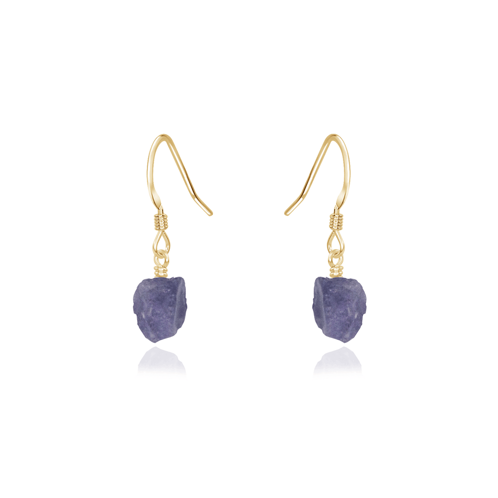 Raw Purple Tanzanite Crystal Dangle Drop Earrings - Raw Purple Tanzanite Crystal Dangle Drop Earrings - 14k Gold Fill - Luna Tide Handmade Crystal Jewellery