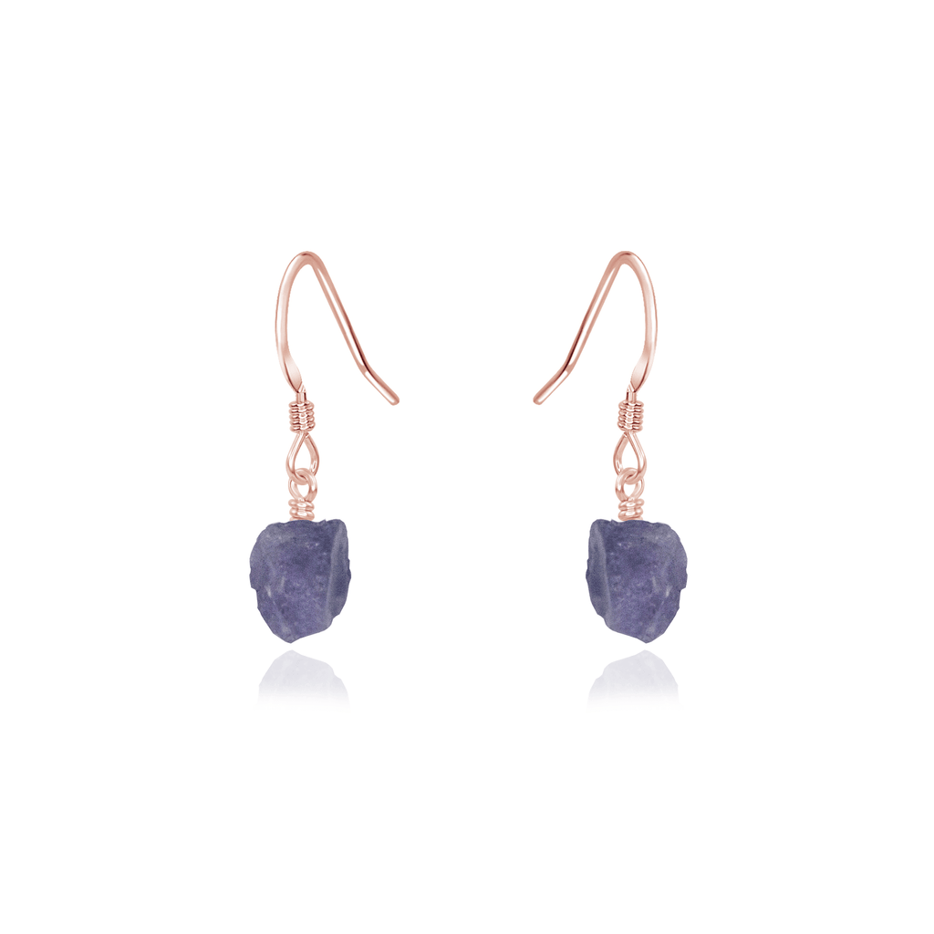 Raw Purple Tanzanite Crystal Dangle Drop Earrings - Raw Purple Tanzanite Crystal Dangle Drop Earrings - 14k Rose Gold Fill - Luna Tide Handmade Crystal Jewellery