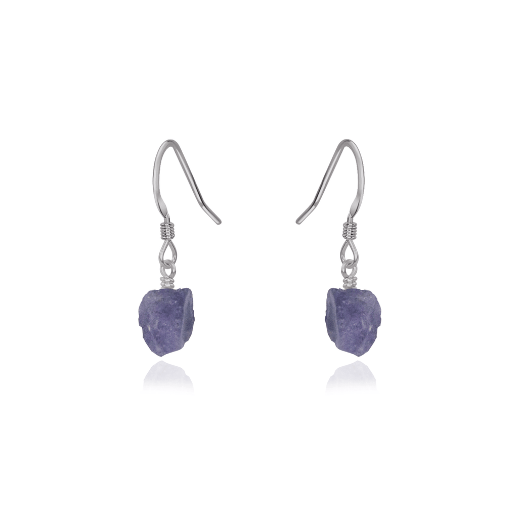 Raw Purple Tanzanite Crystal Dangle Drop Earrings - Raw Purple Tanzanite Crystal Dangle Drop Earrings - Stainless Steel - Luna Tide Handmade Crystal Jewellery