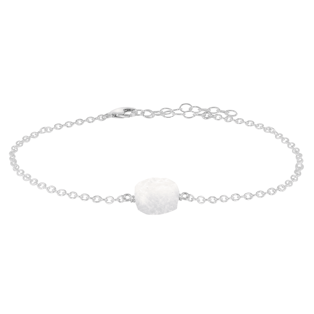 Raw Rainbow Moonstone Crystal Nugget Anklet - Raw Rainbow Moonstone Crystal Nugget Anklet - Sterling Silver - Luna Tide Handmade Crystal Jewellery