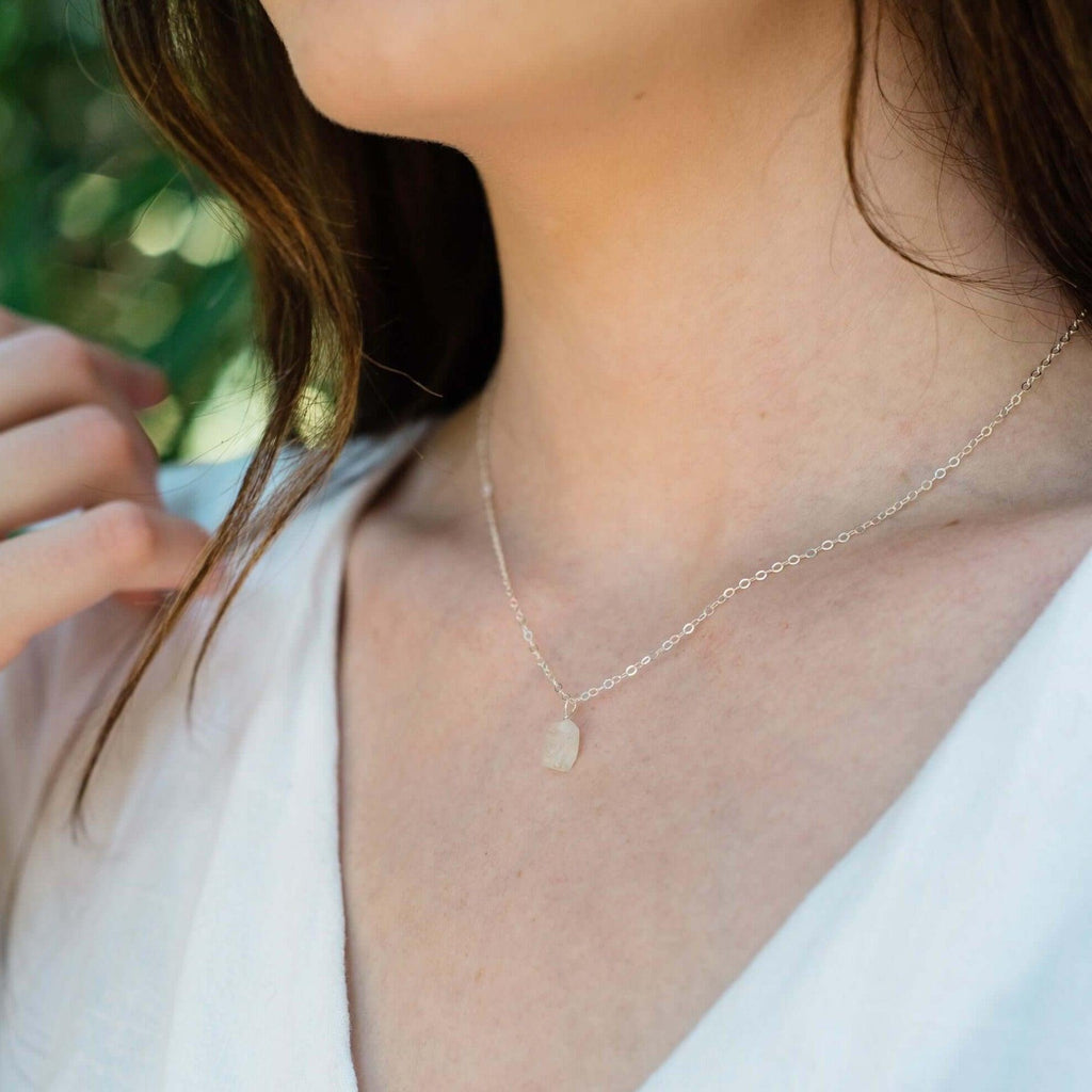Raw Rainbow Moonstone Natural Crystal Pendant Necklace - Raw Rainbow Moonstone Natural Crystal Pendant Necklace - 14k Gold Fill / Satellite - Luna Tide Handmade Crystal Jewellery