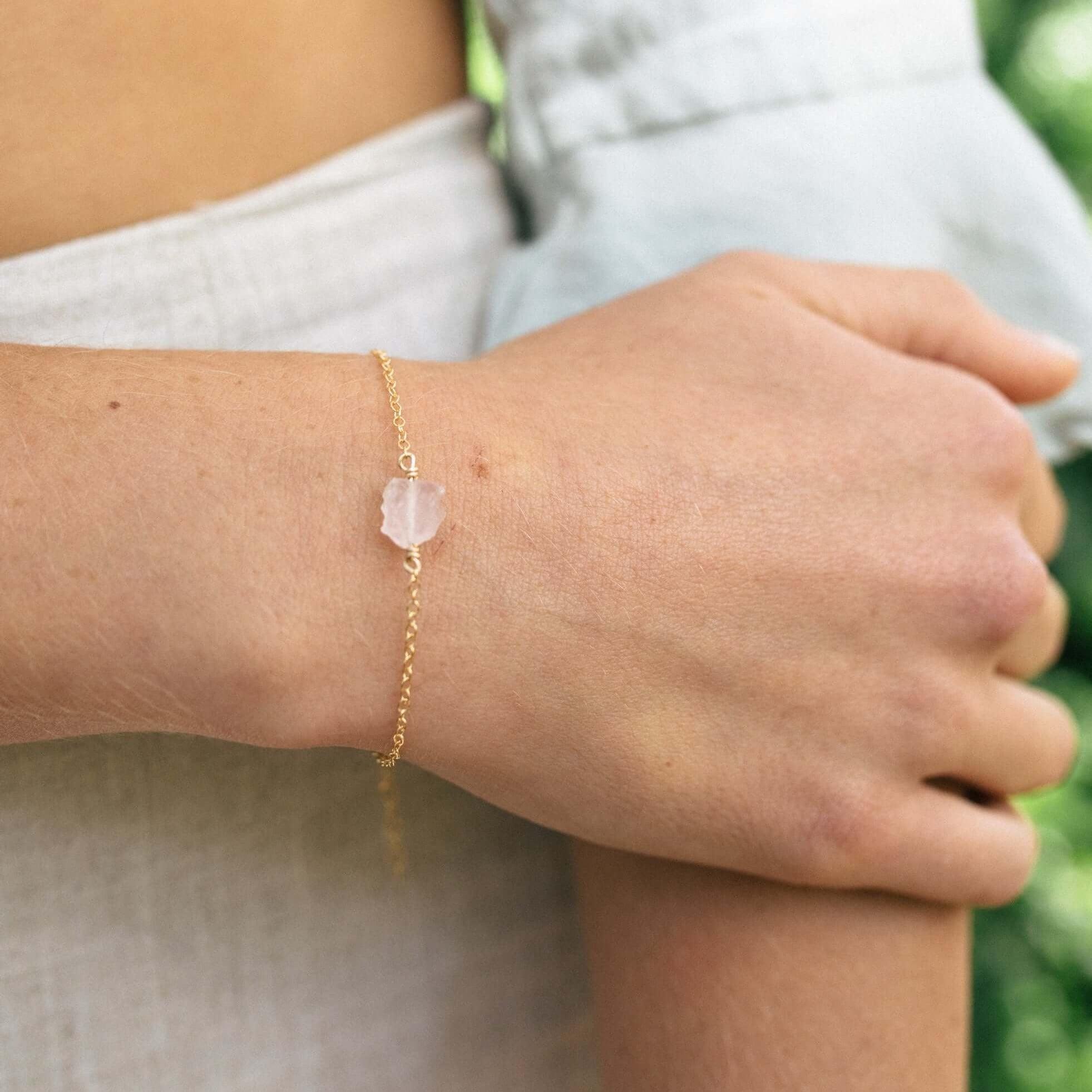 Raw Rose Quartz Crystal Nugget Bracelet - Raw Rose Quartz Crystal Nugget Bracelet - 14k Gold Fill - Luna Tide Handmade Crystal Jewellery
