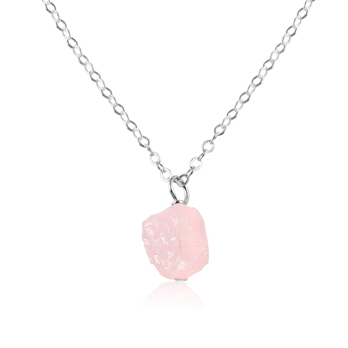 Raw Rose Quartz Natural Crystal Pendant Necklace - Raw Rose Quartz Natural Crystal Pendant Necklace - Sterling Silver / Cable - Luna Tide Handmade Crystal Jewellery