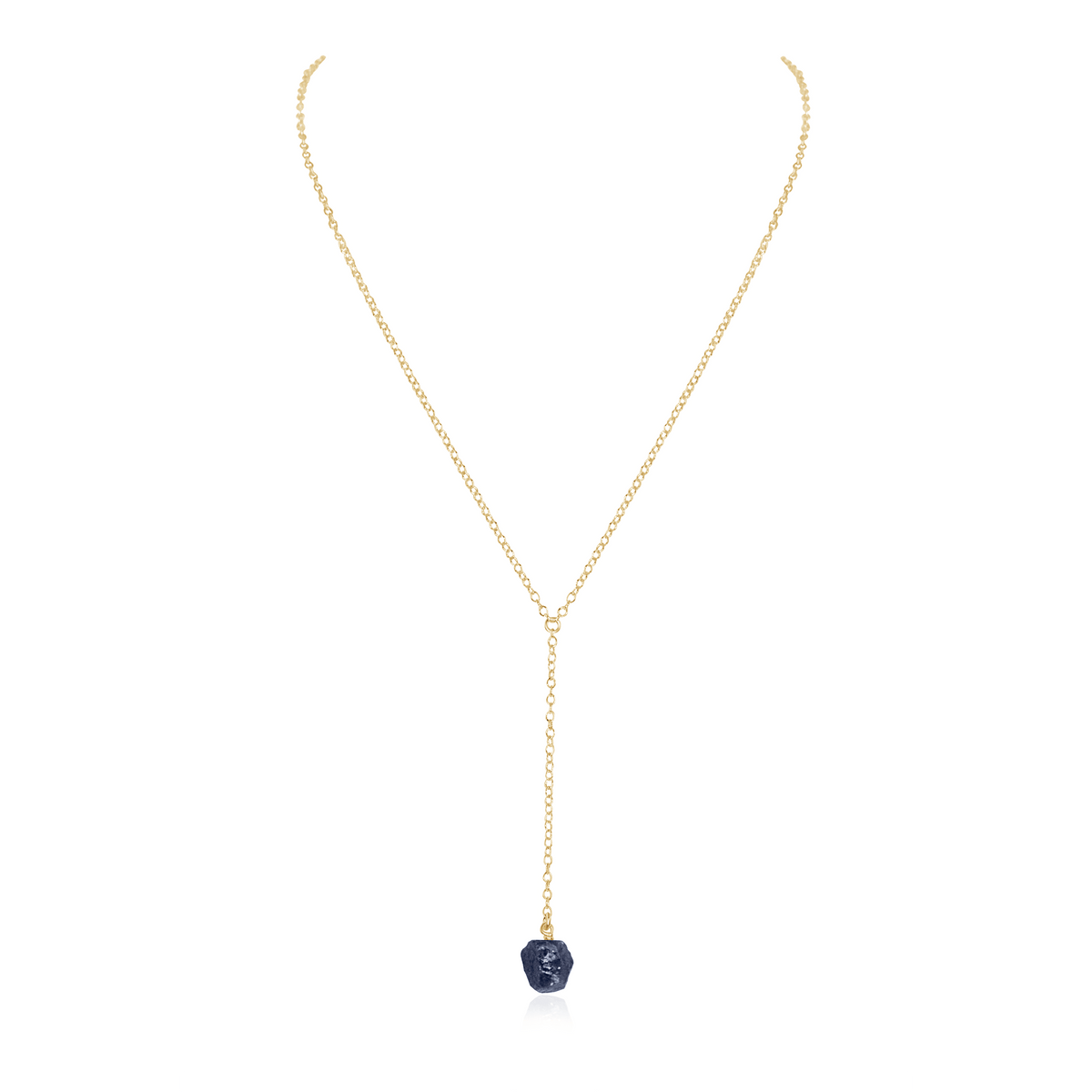 Raw Sapphire Crystal Lariat Necklace - Raw Sapphire Crystal Lariat Necklace - 14k Gold Fill - Luna Tide Handmade Crystal Jewellery