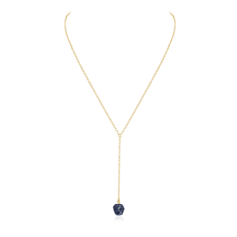Raw Sapphire Crystal Lariat Necklace - Raw Sapphire Crystal Lariat Necklace - 14k Gold Fill - Luna Tide Handmade Crystal Jewellery