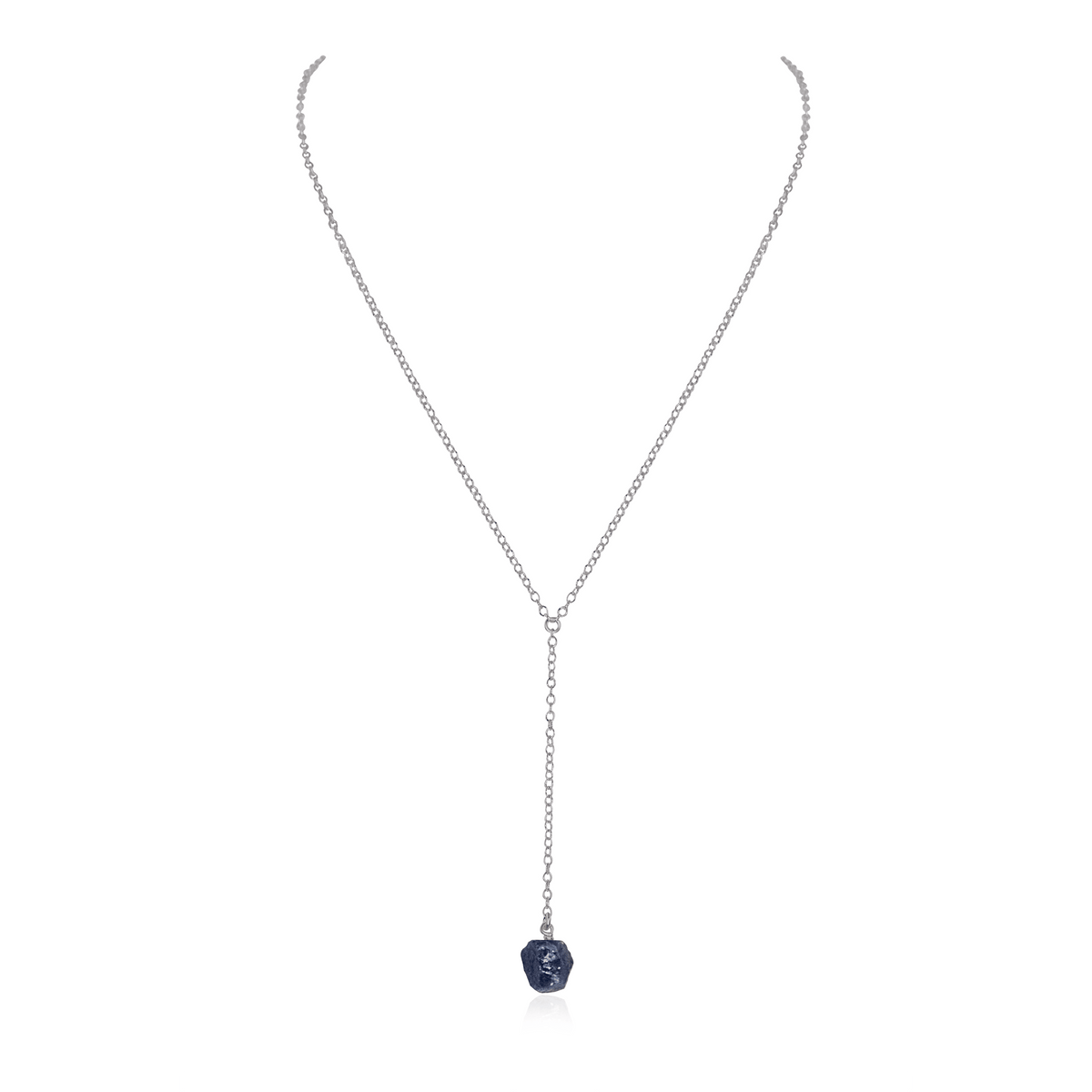 Raw Sapphire Crystal Lariat Necklace - Raw Sapphire Crystal Lariat Necklace - Stainless Steel - Luna Tide Handmade Crystal Jewellery