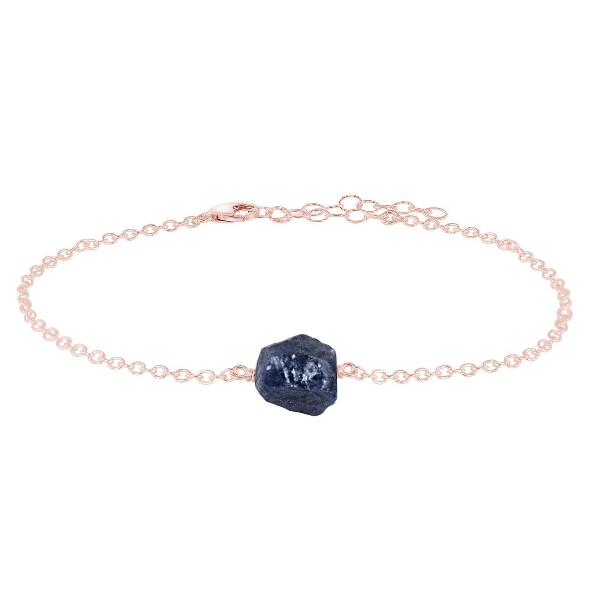 Raw Sapphire Crystal Nugget Anklet - Raw Sapphire Crystal Nugget Anklet - 14k Rose Gold Fill - Luna Tide Handmade Crystal Jewellery