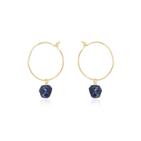 Raw Sapphire Gemstone Dangle Hoop Earrings - Raw Sapphire Gemstone Dangle Hoop Earrings - 14k Gold Fill - Luna Tide Handmade Crystal Jewellery
