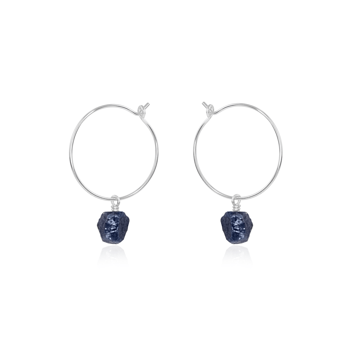 Raw Sapphire Gemstone Dangle Hoop Earrings - Raw Sapphire Gemstone Dangle Hoop Earrings - Sterling Silver - Luna Tide Handmade Crystal Jewellery