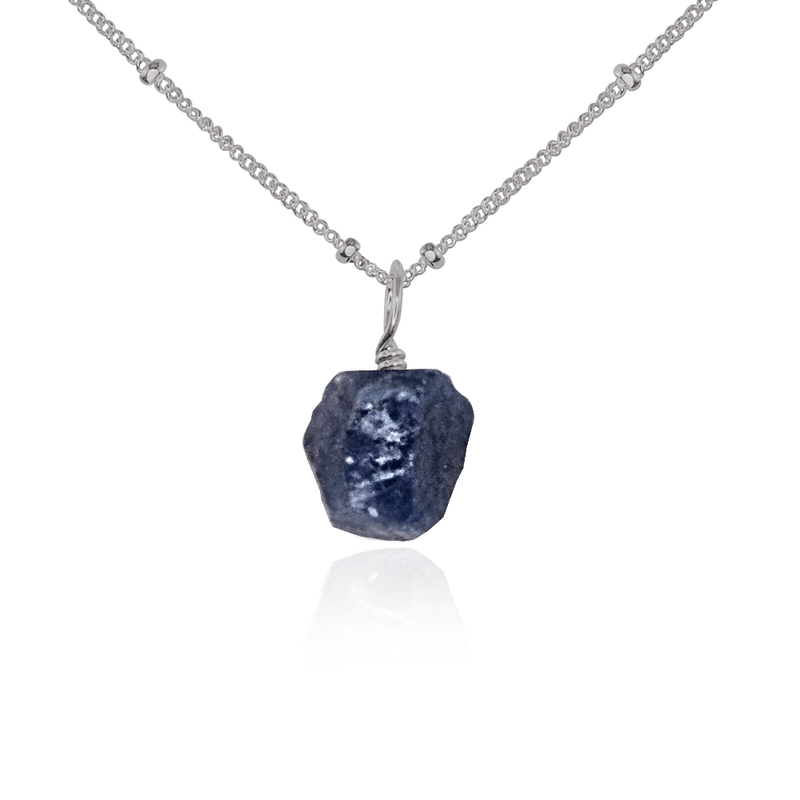 Raw Sapphire Natural Crystal Pendant Necklace - Raw Sapphire Natural Crystal Pendant Necklace - Stainless Steel / Satellite - Luna Tide Handmade Crystal Jewellery