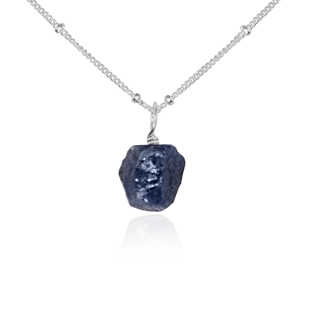 Raw Sapphire Natural Crystal Pendant Necklace - Raw Sapphire Natural Crystal Pendant Necklace - Sterling Silver / Satellite - Luna Tide Handmade Crystal Jewellery
