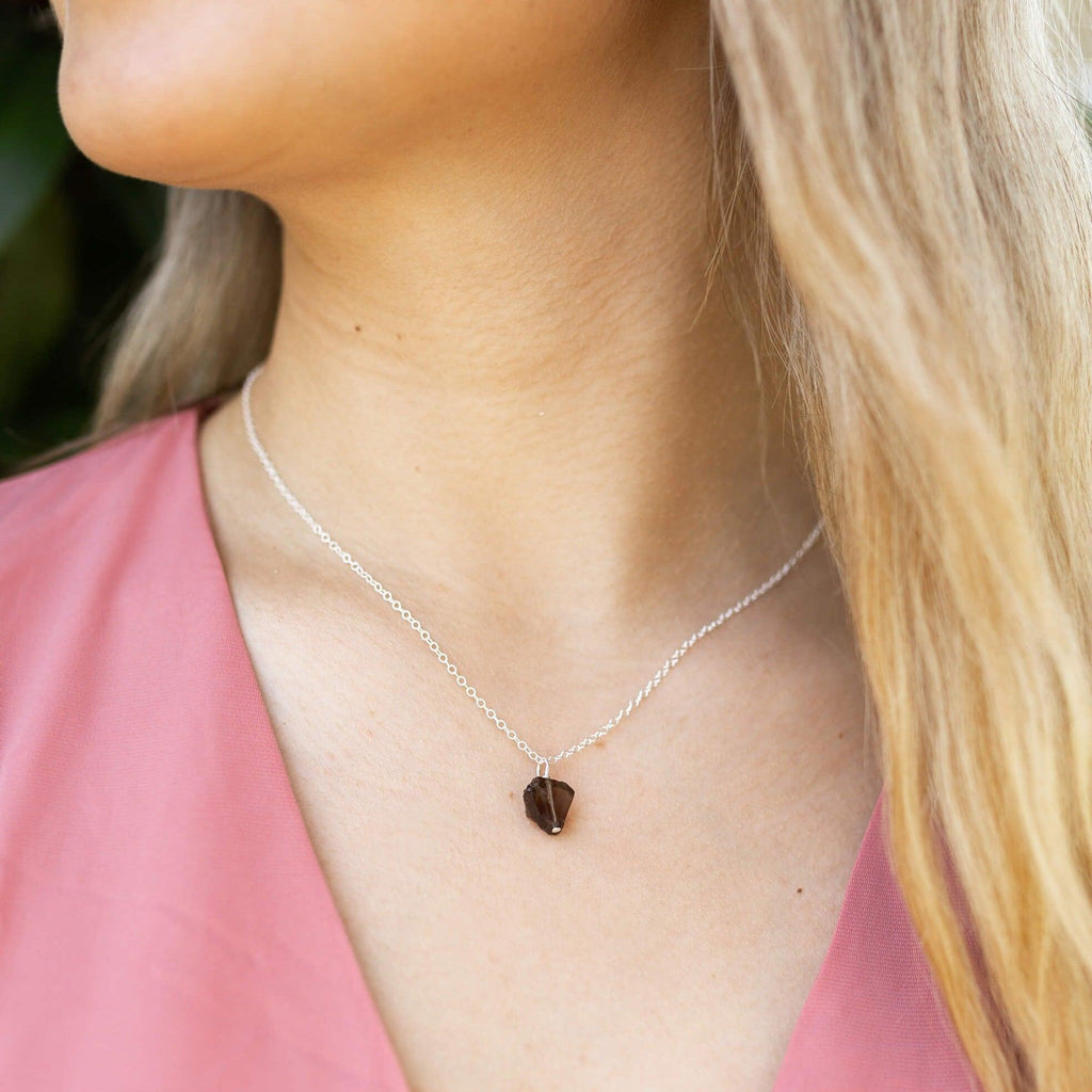Raw Smoky Quartz Natural Crystal Pendant Necklace - Raw Smoky Quartz Natural Crystal Pendant Necklace - 14k Gold Fill / Satellite - Luna Tide Handmade Crystal Jewellery