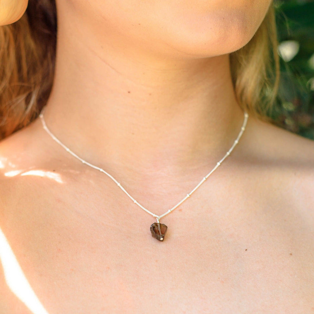 Raw Smoky Quartz Natural Crystal Pendant Necklace - Raw Smoky Quartz Natural Crystal Pendant Necklace - 14k Gold Fill / Satellite - Luna Tide Handmade Crystal Jewellery