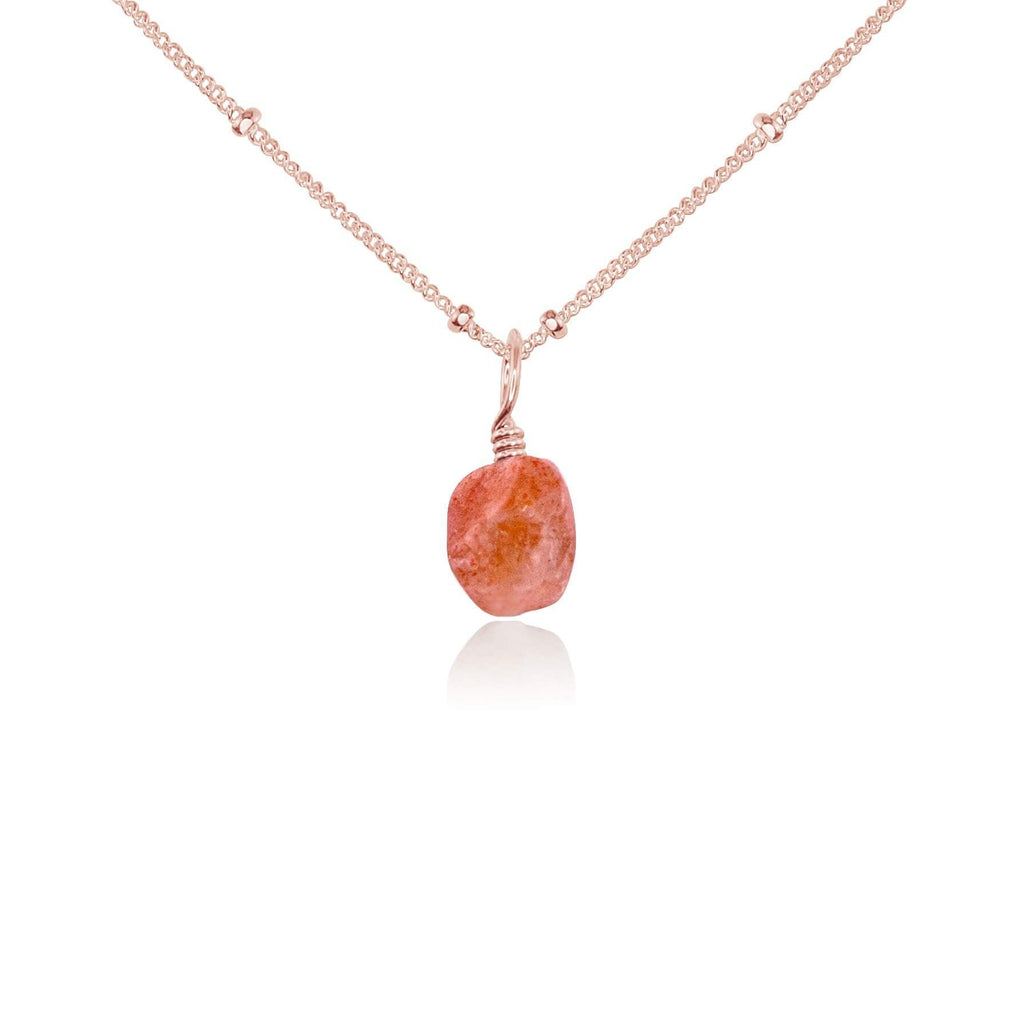 Raw Sunstone Natural Crystal Pendant Necklace - Raw Sunstone Natural Crystal Pendant Necklace - 14k Rose Gold Fill / Satellite - Luna Tide Handmade Crystal Jewellery