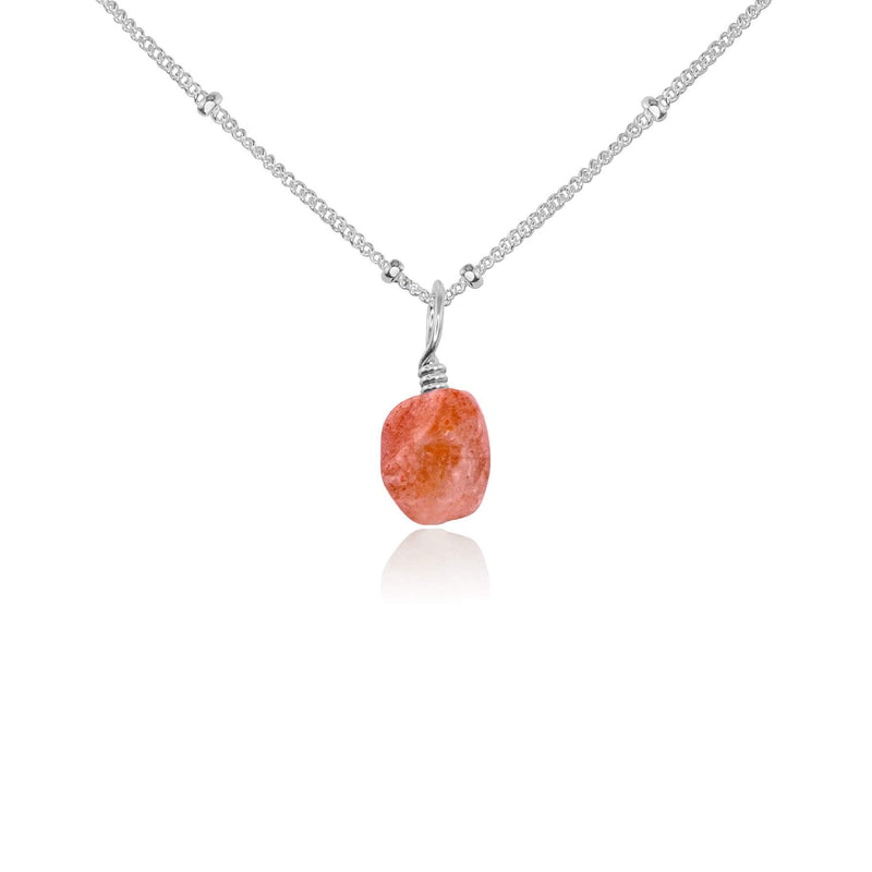 Raw Crystal Pendant Necklace - Sunstone - Sterling Silver Satellite - Luna Tide Handmade Jewellery