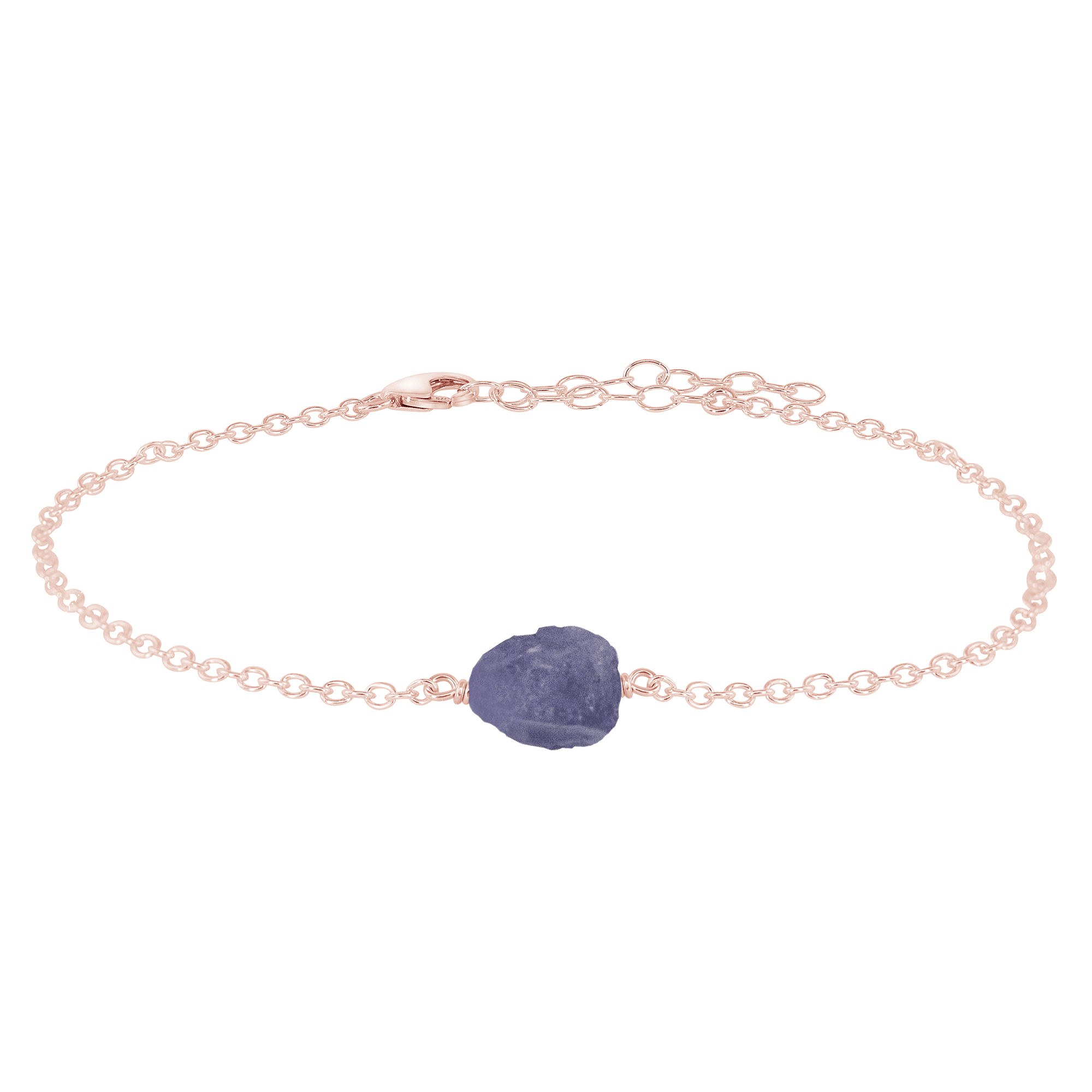 Raw Tanzanite Crystal Nugget Anklet - Raw Tanzanite Crystal Nugget Anklet - 14k Rose Gold Fill - Luna Tide Handmade Crystal Jewellery