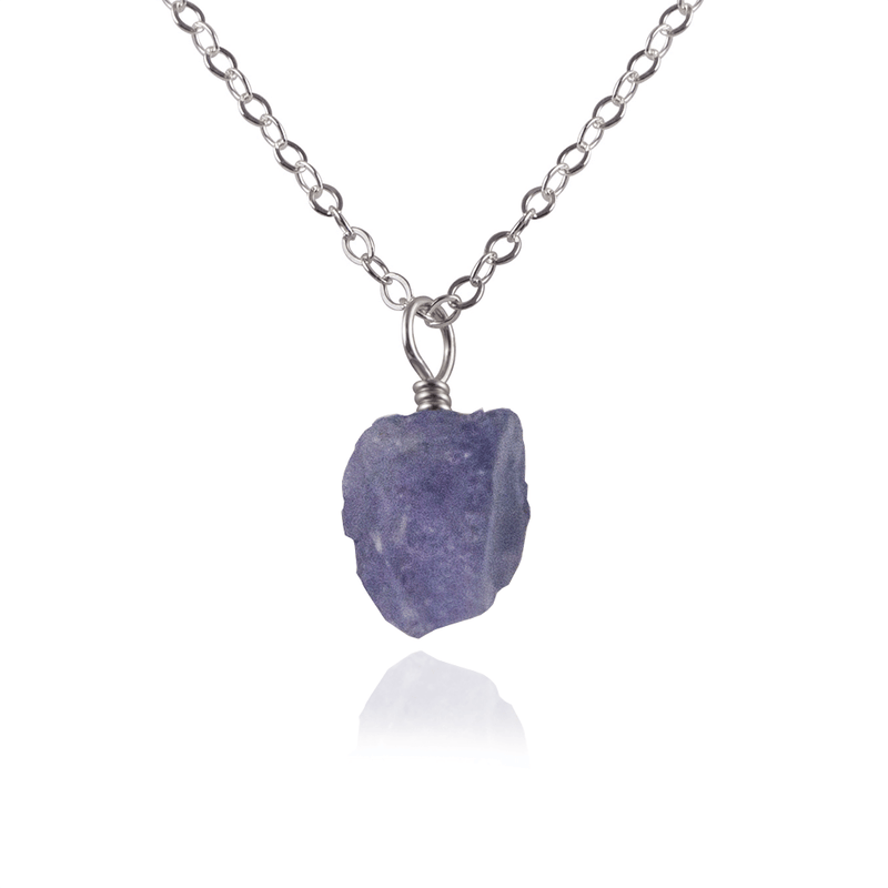 Raw Tanzanite Natural Crystal Pendant Necklace - Raw Tanzanite Natural Crystal Pendant Necklace - Stainless Steel / Cable - Luna Tide Handmade Crystal Jewellery