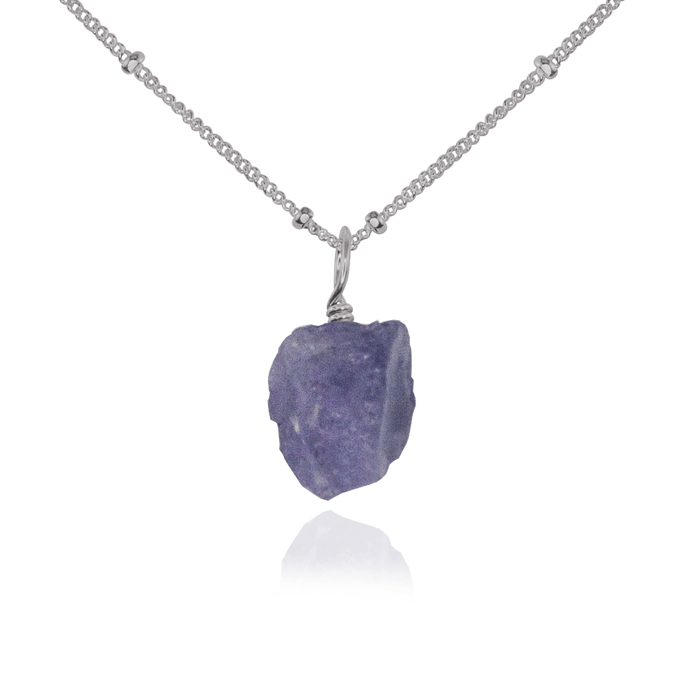 Raw Tanzanite Natural Crystal Pendant Necklace - Raw Tanzanite Natural Crystal Pendant Necklace - Stainless Steel / Satellite - Luna Tide Handmade Crystal Jewellery