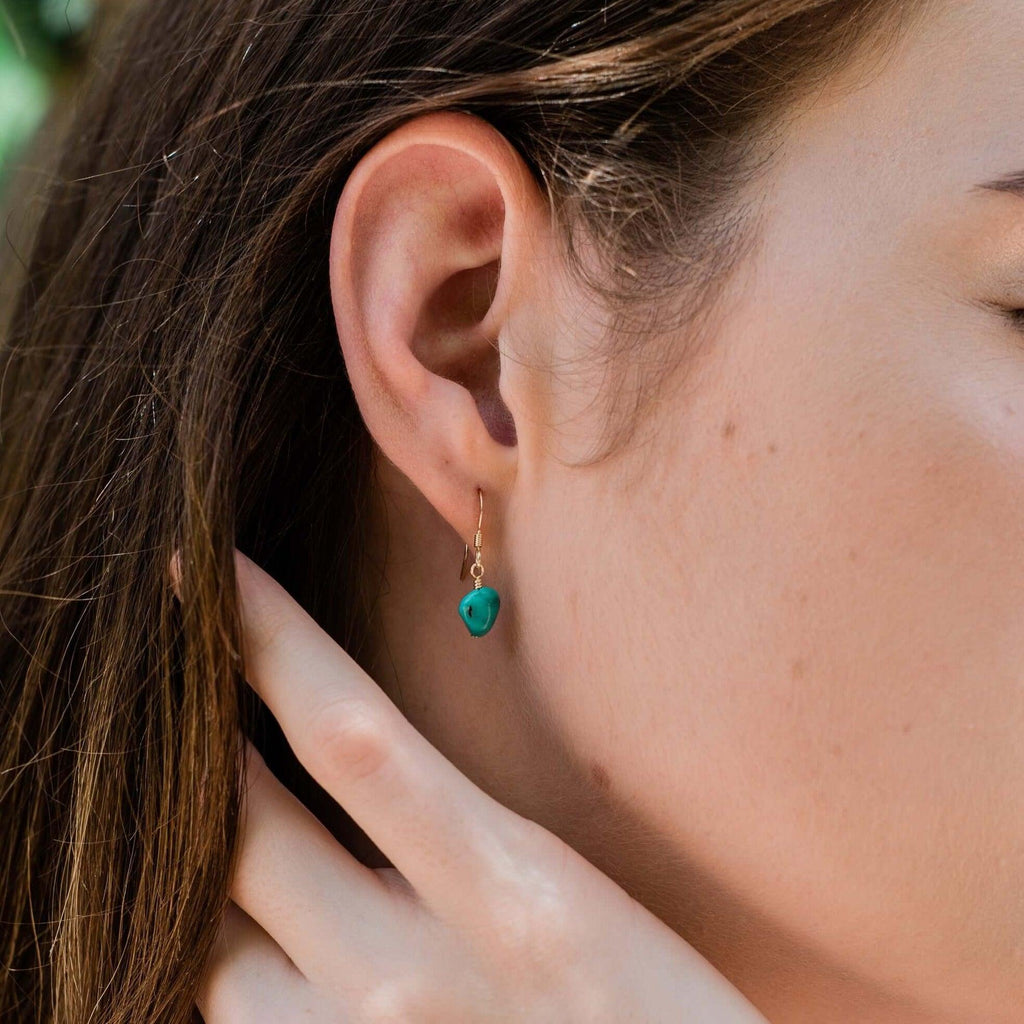 Raw Turquoise Crystal Dangle Drop Earrings - Raw Turquoise Crystal Dangle Drop Earrings - Sterling Silver - Luna Tide Handmade Crystal Jewellery
