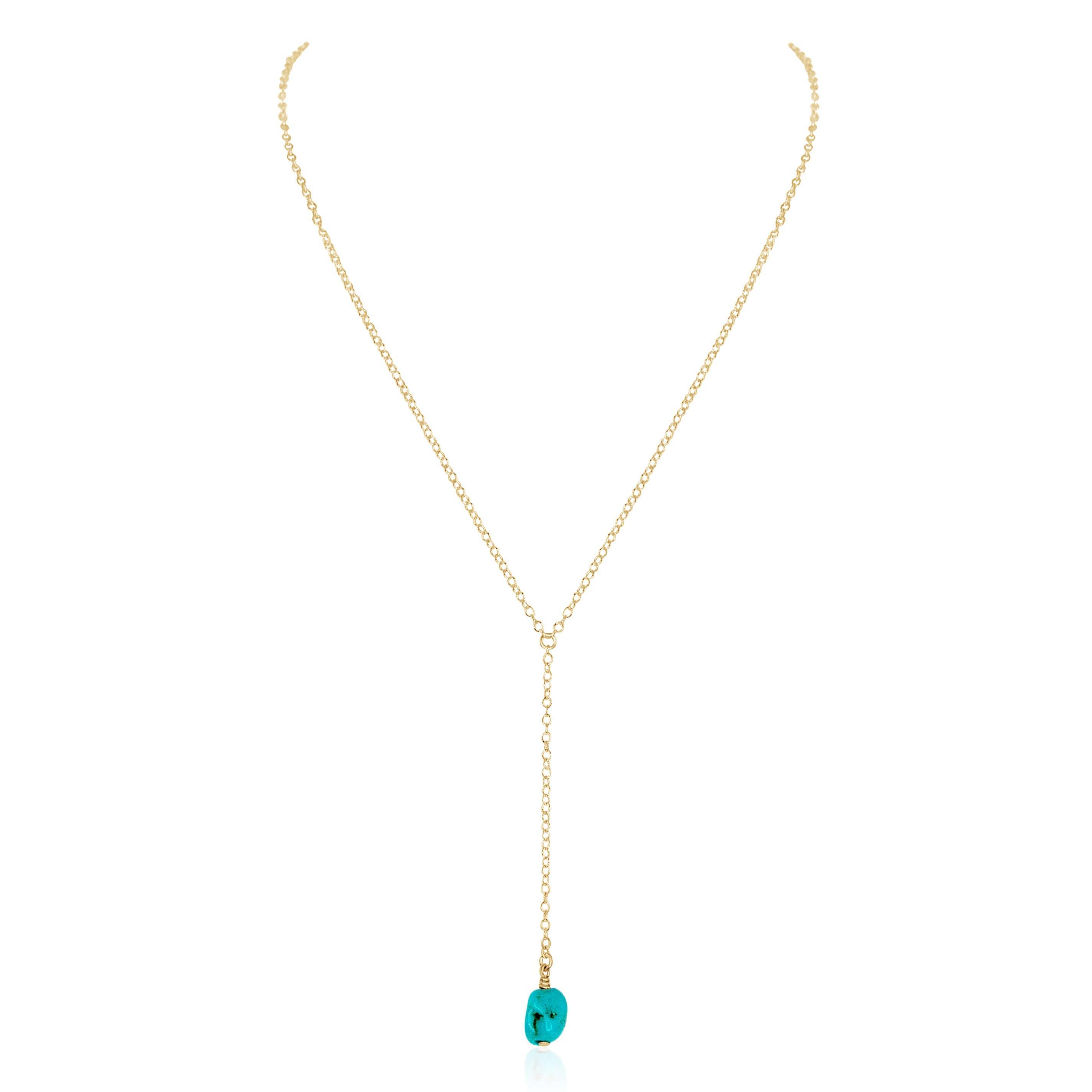 Raw Turquoise Crystal Lariat Necklace - Raw Turquoise Crystal Lariat Necklace - 14k Gold Fill - Luna Tide Handmade Crystal Jewellery