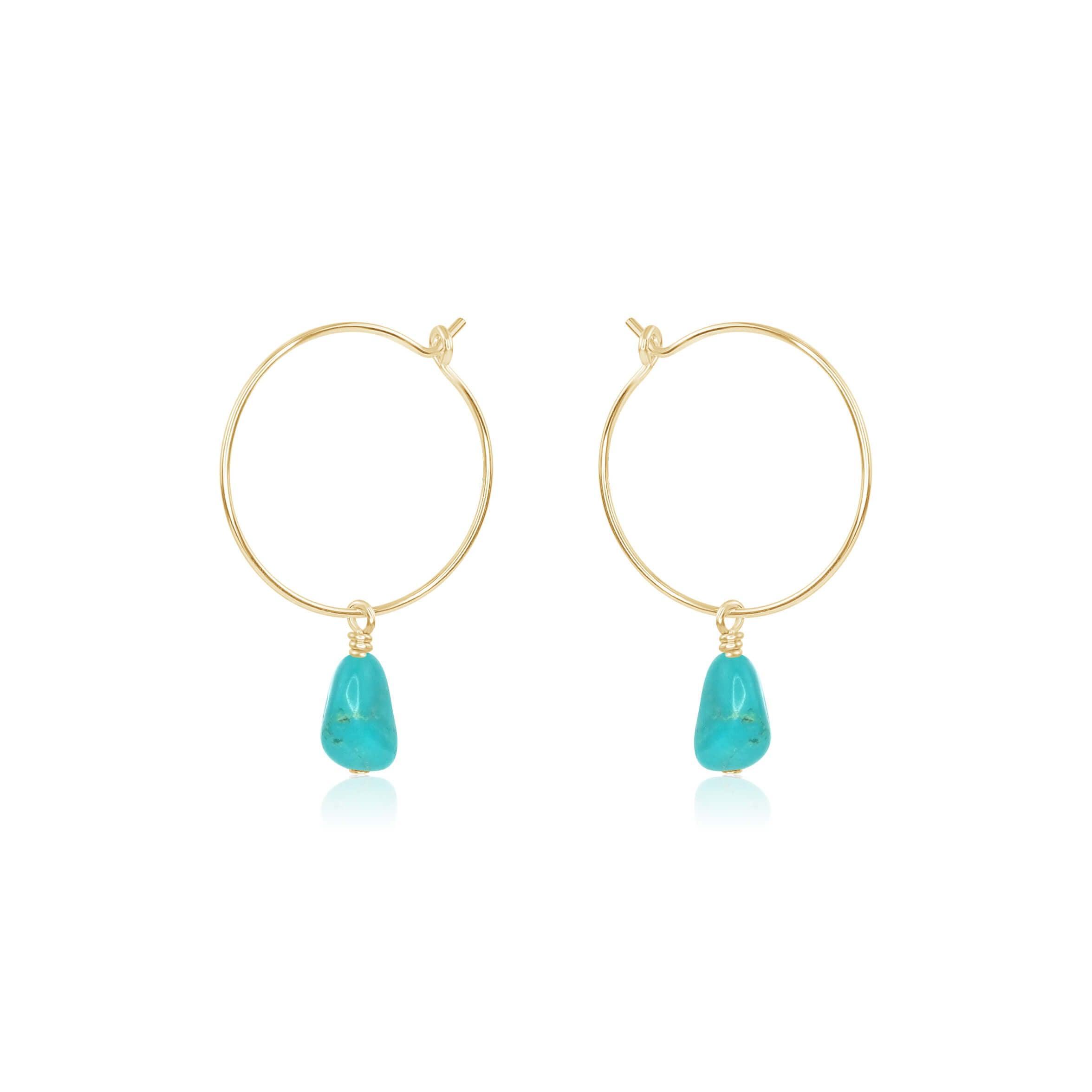 Raw Turquoise Gemstone Dangle Hoop Earrings - Raw Turquoise Gemstone Dangle Hoop Earrings - 14k Gold Fill - Luna Tide Handmade Crystal Jewellery