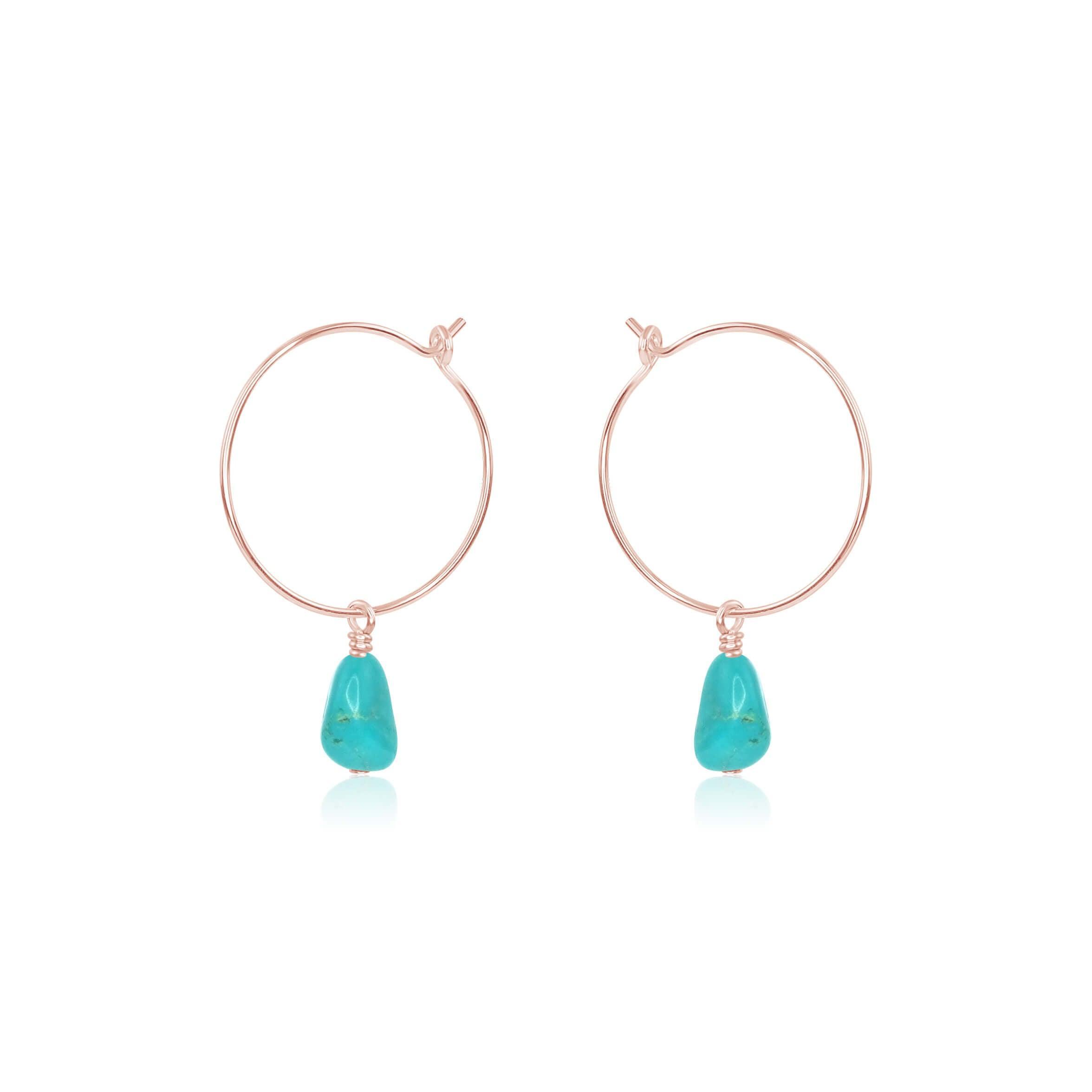 Raw Turquoise Gemstone Dangle Hoop Earrings - Raw Turquoise Gemstone Dangle Hoop Earrings - 14k Rose Gold Fill - Luna Tide Handmade Crystal Jewellery